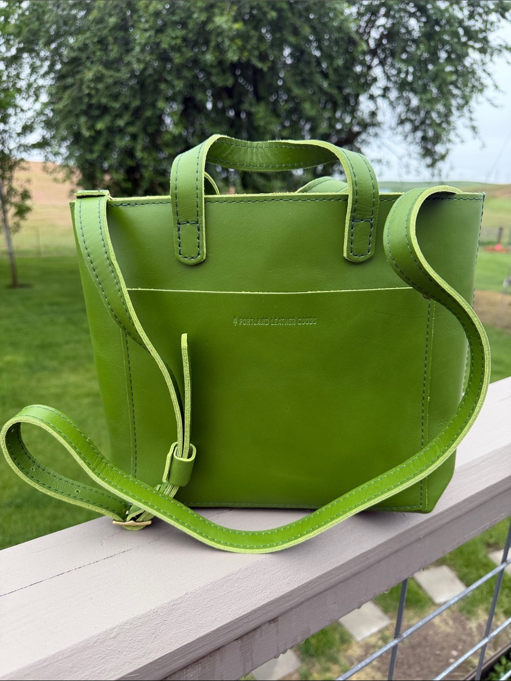 New Portland Leather Mini Crossbody Zipper Tote Green Apple
